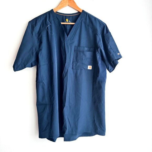 Carhartt Force Navy Blue Comfort Scrubs Top Short Sleeve M - Picture 1 of 5